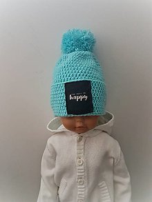 Detské čiapky - Detská zimná čiapka YOU MAKE ME HAPPY (tyrkys) - 15208953_