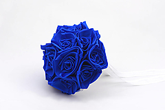 Kytice pre nevestu - Saténová kytica svadobná kráľovská modrá ruže - 15209856_