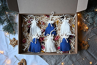 Dekorácie - Set makramé anjelikov (11 kráľovská modrá, biela) - 15210238_