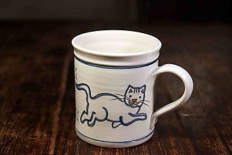 Nádoby - Ručně vyráběný porcelánový Hrnek rovný 0,5l (kočka) - 15211130_