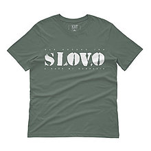 Topy, tričká, tielka - Kresťanské tričko "...ale povedz iba SLOVO" (Tmavá bridlica) - 15208752_