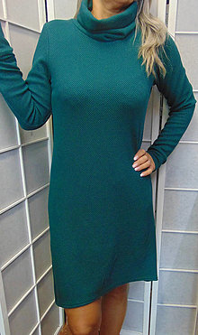 Šaty - Šaty s rolákem - 3D efekt - barva tmavě zelená - 15213543_
