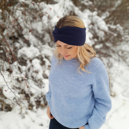 Čiapky, čelenky, klobúky - DEUX merino čelenka (modré odtiene) (navy modrá) - 15212426_
