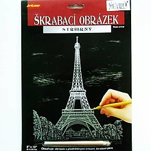 Iný materiál - Škrabací obrázok, 20x25 cm  (strieborný, Eiffelova veža) - 15214253_