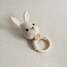 Hračky - Béžový zajko s mašľou (Hrkálka) - 15214730_