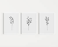 Grafika - Set 3 šedých botanických obrazov - Čierne Listy - 15214844_