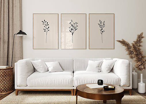 Grafika - Set 3 béžových botanických obrazov - Čierne Listy - 15214805_