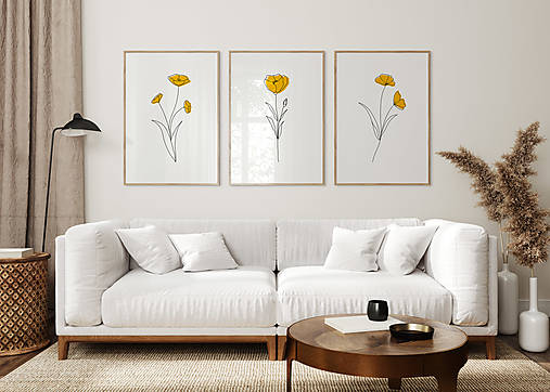 Set 3 kvetinových obrazov - Žlté Maky