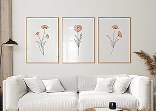 Grafika - Set 3 kvetinových obrazov - Ružové Maky - 15214910_