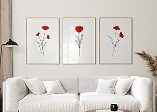 Grafika - Set 3 kvetinových obrazov - Červené Maky - 15214924_