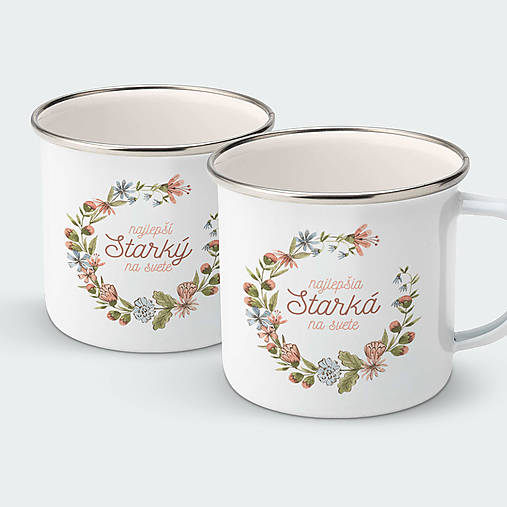 Nádoby - NAJLEPŠIA STARKÁ / STARKÝ (BABKA / DEDKO) v.2 double set smaltovaných hrnčekov - 15215841_