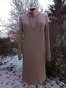 Šaty - Pleteninové šaty s rolákom (Béžová) - 15218133_