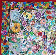 Šatky - Rozvoniava-hodvábna ručne maľovaná šatka s kvetmi - 15219640_