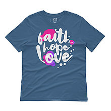 Topy, tričká, tielka - Kresťanské tričko FAITH, HOPE, LOVE (Denim) - 15220750_