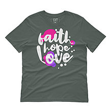 Topy, tričká, tielka - Kresťanské tričko FAITH, HOPE, LOVE (Tmavá bridlica) - 15220751_