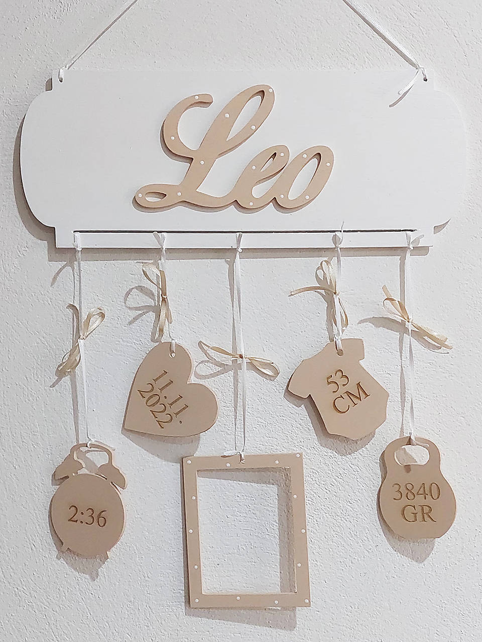 Darček pre novorodenca tabuľka s meno a údajmi + fotorámik BÉŽOVÁ