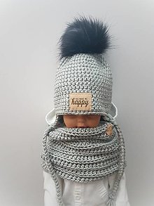Čiapky, čelenky, klobúky - Zimný set YOU MAKE ME HAPPY (sivý) - 15221118_