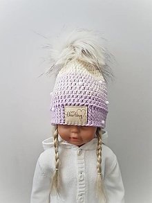 Detské čiapky - Zimná dievčenská čiapka MY DARLING (fialovo-smotanková) - 15221152_