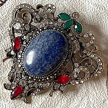 Brošne - Vintage Lapis Lazuli Antique Silver Brooch / Brošňa s lazuritom - 15222623_