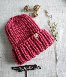 Čiapky, čelenky, klobúky - Extra hrubá chunky čiapka rôzne farby  (Raspberry pink) - 15222182_