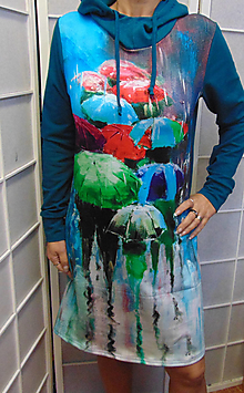 Šaty - Mikinové šaty s kapucí - barevné deštníky S - XXXL - 15223717_