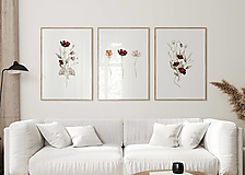 Grafika - Set 3 obrazov akvarel - Bordové lúčne kvety - 15223819_
