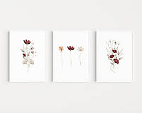 Grafika - Set 3 obrazov akvarel - Bordové lúčne kvety - 15223820_