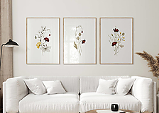 Grafika - Set 3 obrazov akvarel - Lúčne kvety a Motýľ - 15223860_