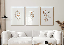 Grafika - Set 3 obrazov na stenu - Oranžové a hnedé kvety - 15223865_