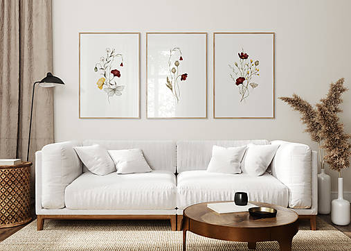 Set 3 obrazov akvarel - Lúčne kvety a Motýľ