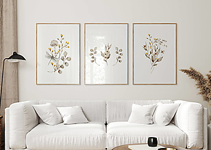 Grafika - Set 3 obrazov na stenu - Žlté kvety a Vážka - 15223843_