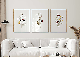 Grafika - Set 3 obrazov akvarel - Lúčne kvety a Motýľ - 15223860_