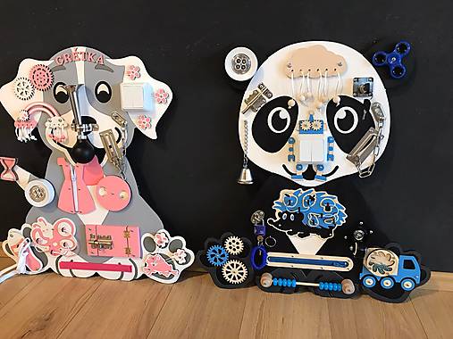 Hračky - Activity board drevena hracka PANDA (modro bezove komponenty) - 15224702_