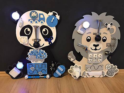 Hračky - Activity board drevena hracka PANDA (modro biele komponenty) - 15224961_