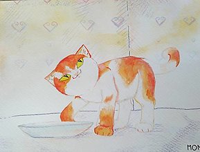 Obrazy - Pastelová mačička, akvarel - 15226235_