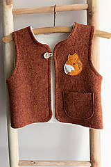 Detské oblečenie - Detská vesta zo 100% ovčej vlny s aplikáciou líšky, s bio barančekom - 15226110_