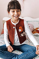 Detské oblečenie - Detská vesta zo 100% ovčej vlny s aplikáciou líšky, s bio barančekom - 15226123_