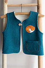 Detské oblečenie - Detská vesta zo 100% ovčej vlny s aplikáciou líšky, zateplená bio bavlneným barančekom - 15226180_