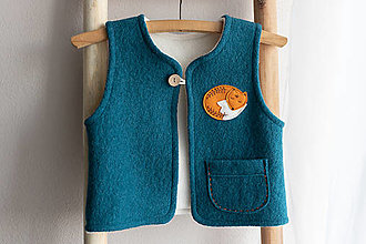 Detské oblečenie - Detská vesta zo 100% ovčej vlny s aplikáciou líšky, zateplená bio bavlneným barančekom - 15226177_