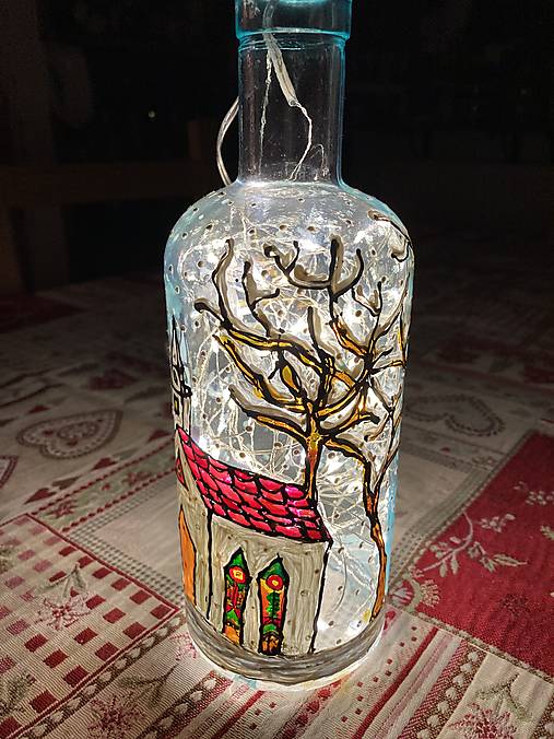 Na skle maľované - Vianočná dedinka