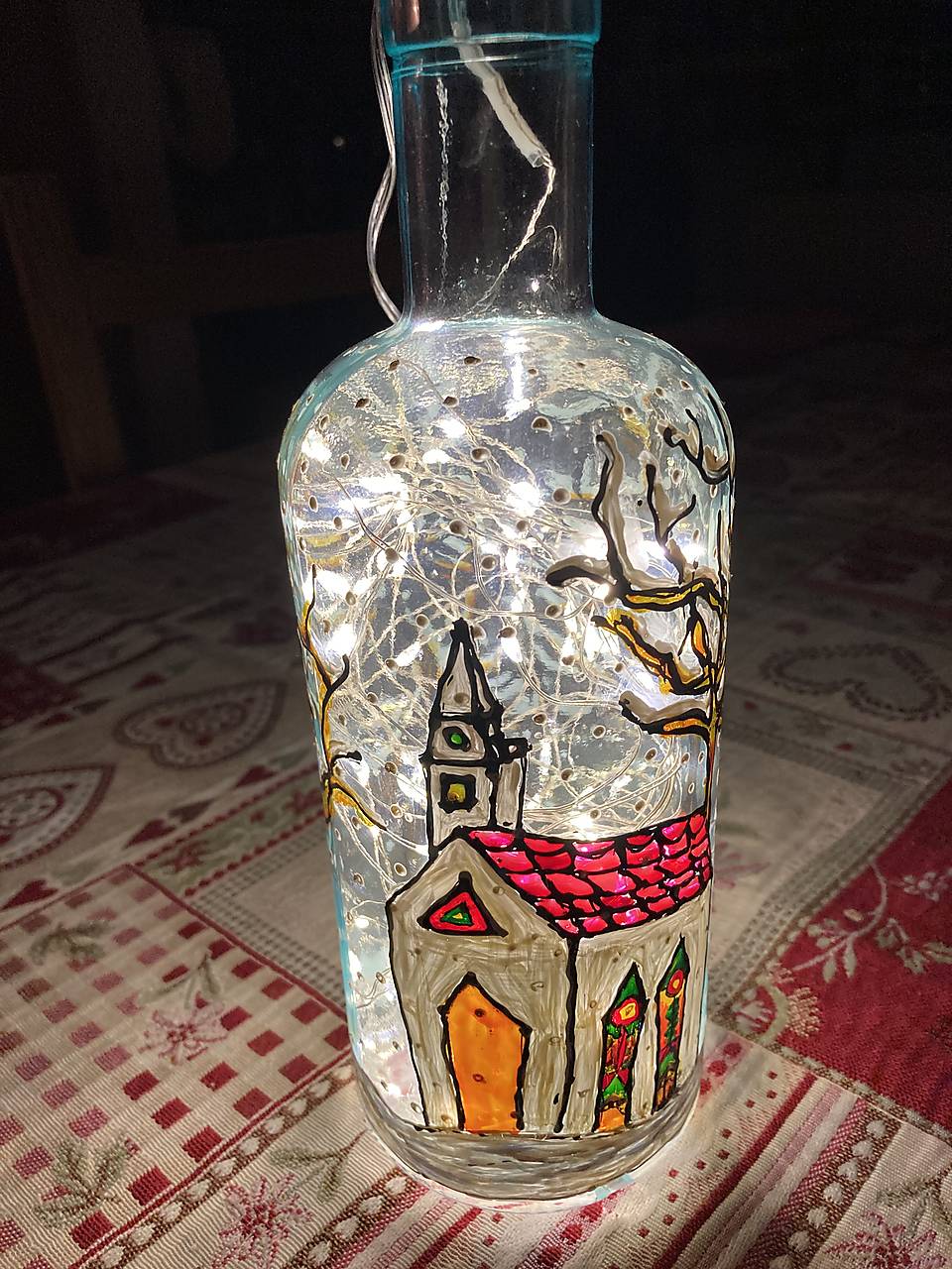 Na skle maľované - Vianočná dedinka