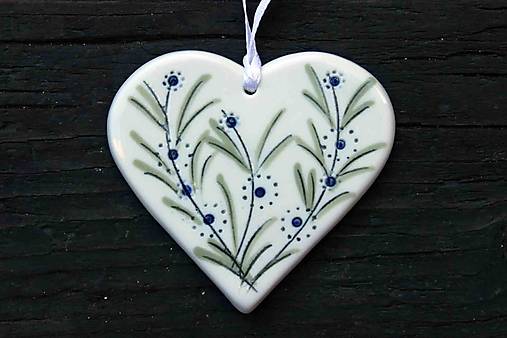 Dekorácie - Ručně vyráběné porcelánové Srdce placaté (kytička 1) - 15228418_