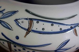 Nádoby - Ručně vyráběná porcelánová zásobnice s uchy na potraviny (ryby, bez víka) - 15229097_