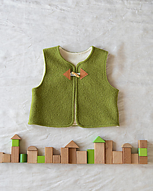 Detské oblečenie - Zelená detská vesta zo 100% varenej vlny - 15231185_