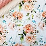 Textil - broskyňové kvety, extra kvalitný 100 % bavlnený perkál, šírka 150 cm - 15231011_