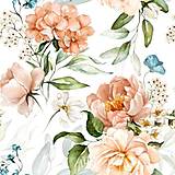 Textil - broskyňové kvety, extra kvalitný 100 % bavlnený perkál, šírka 150 cm - 15231012_