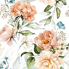 Textil - broskyňové kvety, extra kvalitný 100 % bavlnený perkál, šírka 150 cm - 15231012_