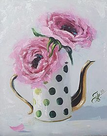 Obrazy - Obraz "Ružové maky" - olejomaľba - zarámovaný obraz, 24x30 cm - 15231007_