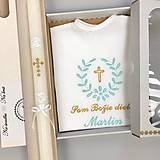 Detské oblečenie - Košieľka na krst k10 mentolová zlatá v darčekovom balení a sviečka na krst zlatý krížik s bielou - 15232106_