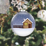Papierová laminovaná vianočná guľa sneží - domček